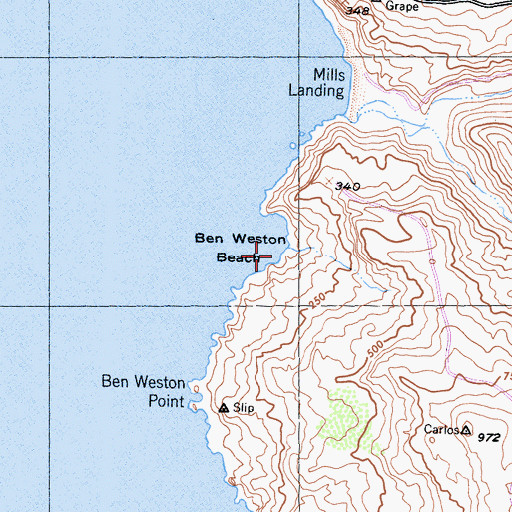 Topographic Map of Ben Weston Beach, CA