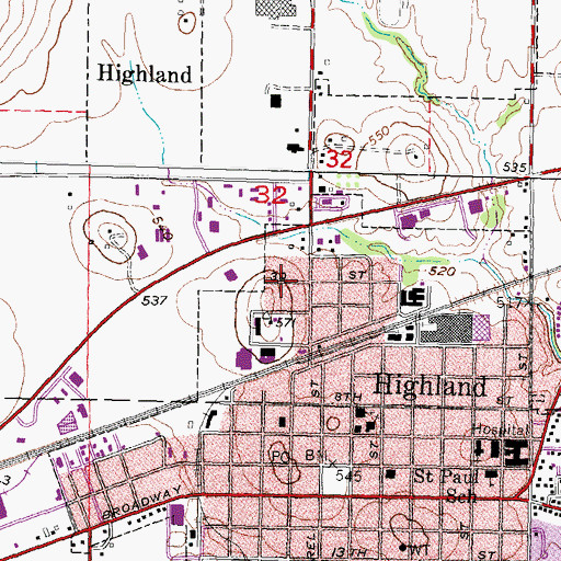 Topographic Map of City of Highland, IL