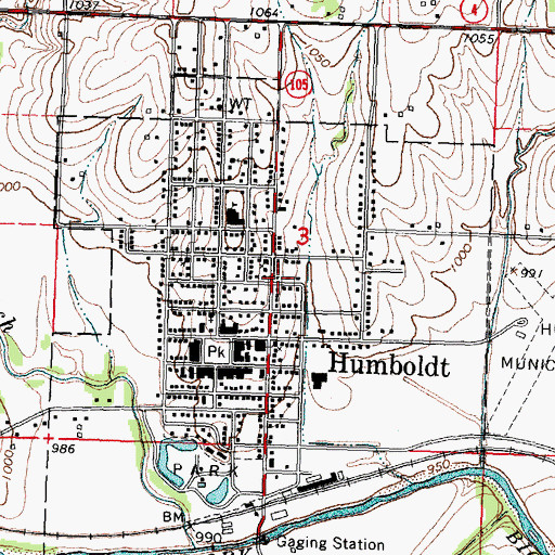 Topographic Map of City of Humboldt, NE