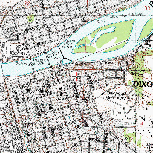 Topographic Map of City of Dixon, IL
