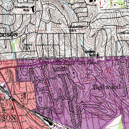 Topographic Map of City of Ferguson, MO