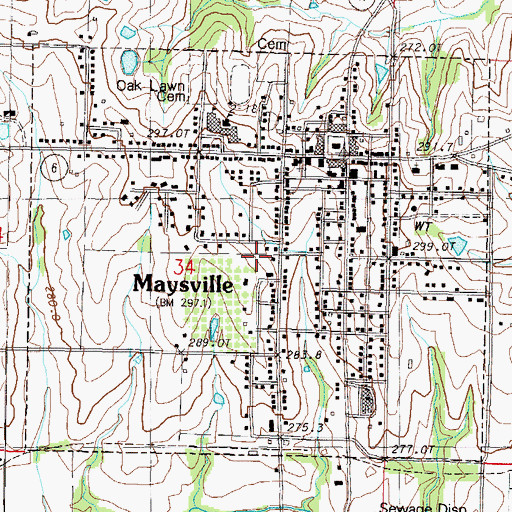 Topographic Map of City of Maysville, MO