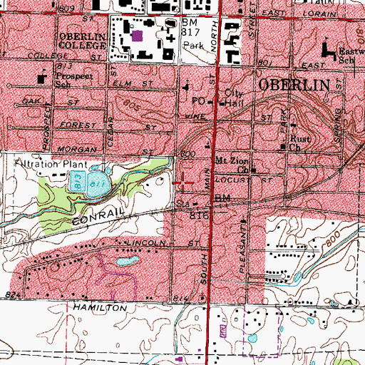 Topographic Map of City of Oberlin, OH