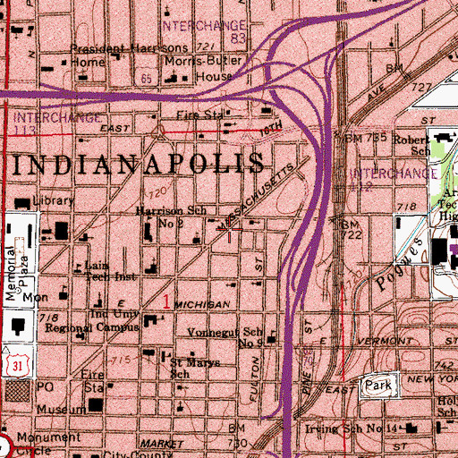 Topographic Map of City of Indianapolis (balance), IN