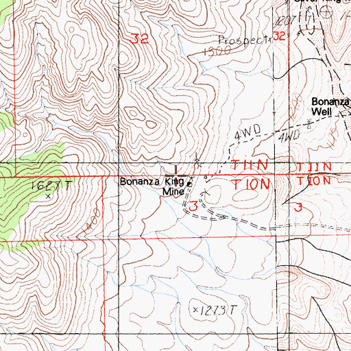 Topographic Map of Bonanza King Mine, CA