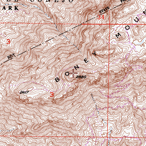 Topographic Map of Boney Mountain, CA
