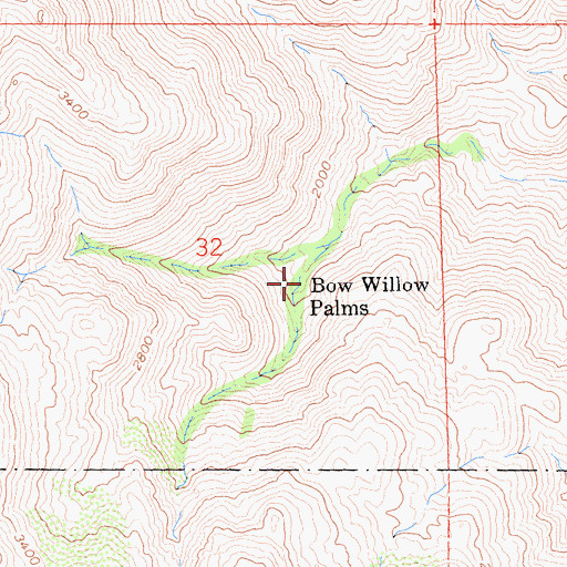 Topographic Map of Bow Willow Palms, CA
