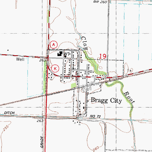 Topographic Map of Town of Bragg City, MO
