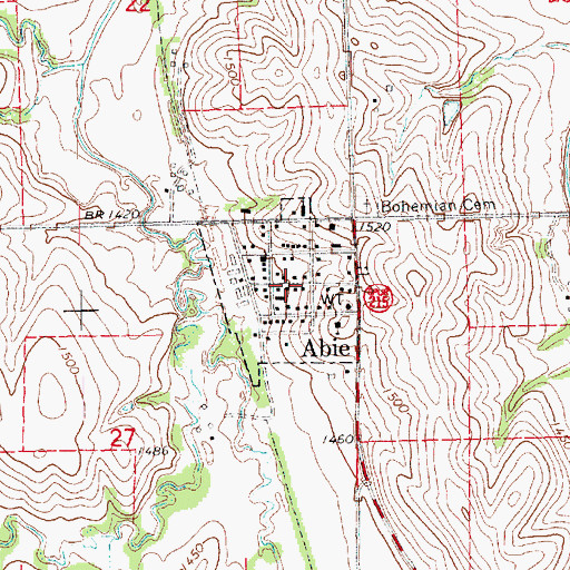 Topographic Map of Village of Abie, NE