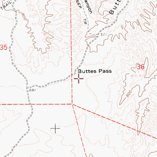 Topographic Map of Buttes Pass, CA