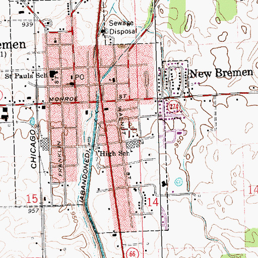 Topographic Map of Village of New Bremen, OH