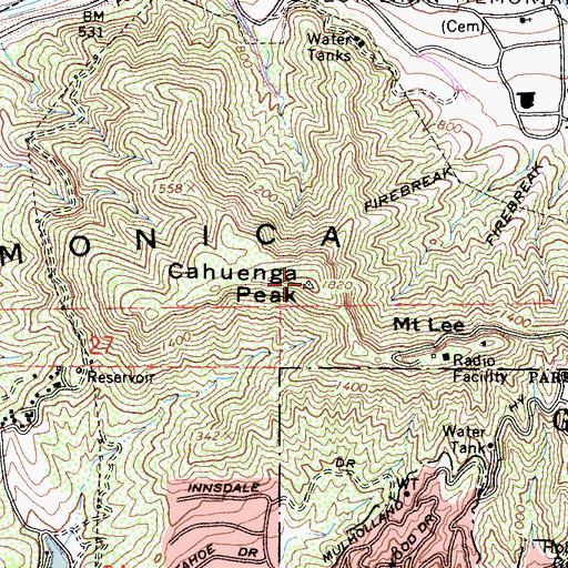 Topographic Map of Cahuenga Peak, CA