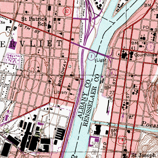 Topographic Map of Watervliet City Hall, NY
