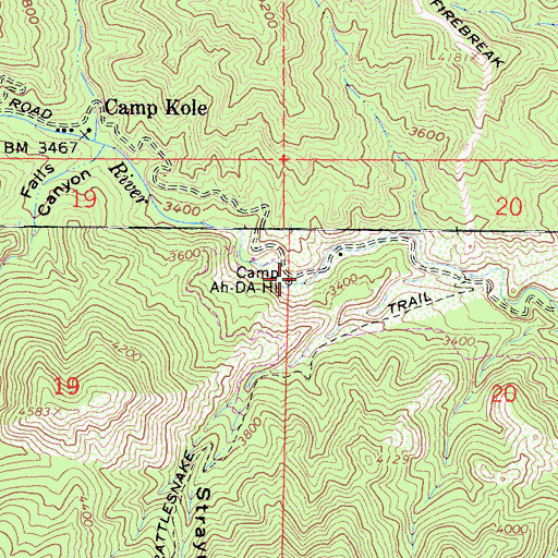 Topographic Map of Camp Ah-Da-Hi, CA