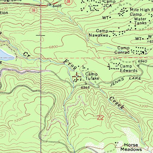 Topographic Map of Camp Tulake, CA