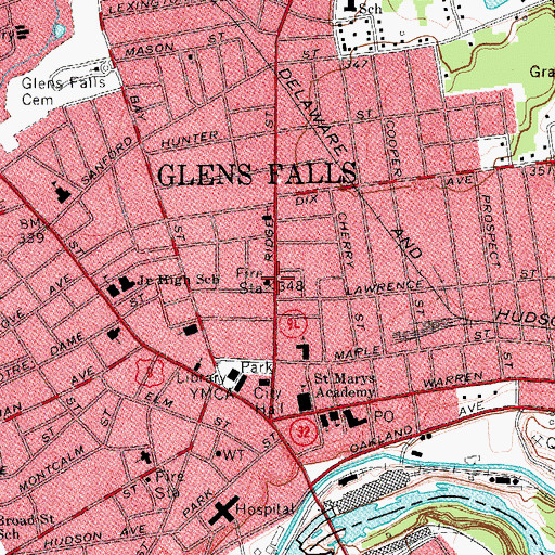 Topographic Map of Glens Falls Fire Department Central Station, NY