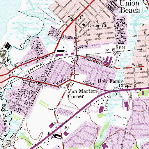 Topographic Map of Union Beach Fire Prevention, NJ