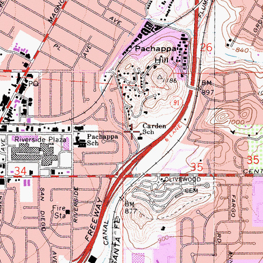 Topographic Map of Carden School, CA