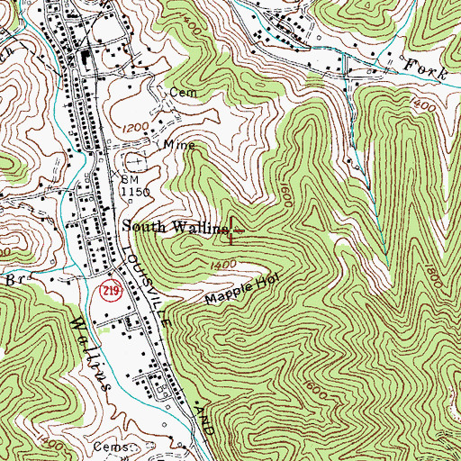 Topographic Map of South Wallins Census Designated Place, KY