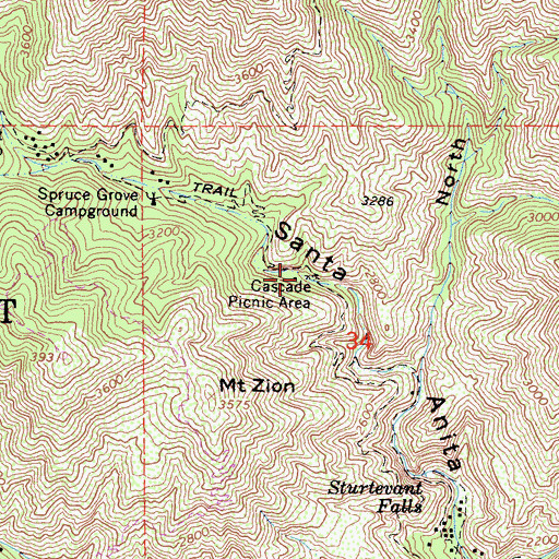 Topographic Map of Cascade Picnic Area, CA