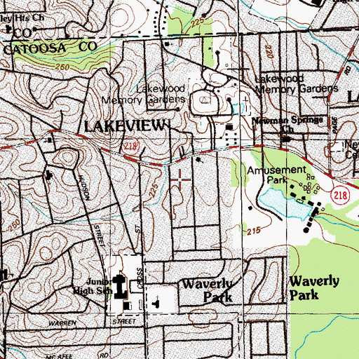 Topographic Map of Lakeview Census Designated Place, GA