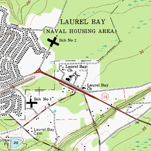 Topographic Map of Laurel Bay Census Designated Place, SC