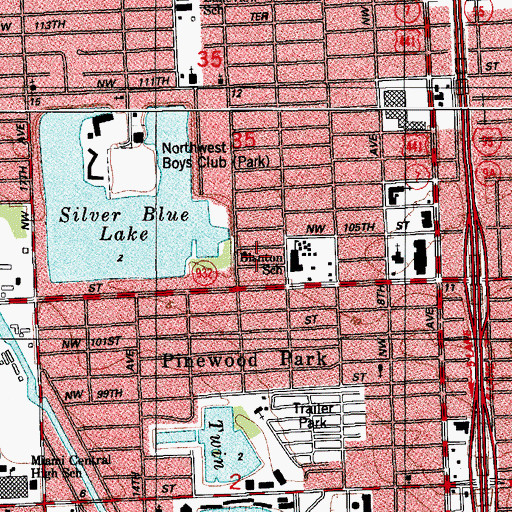 Topographic Map of Pinewood Census Designated Place, FL