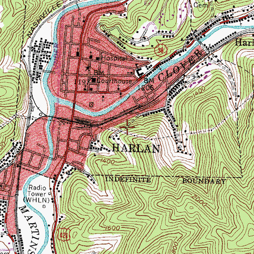 Topographic Map of City of Harlan, KY