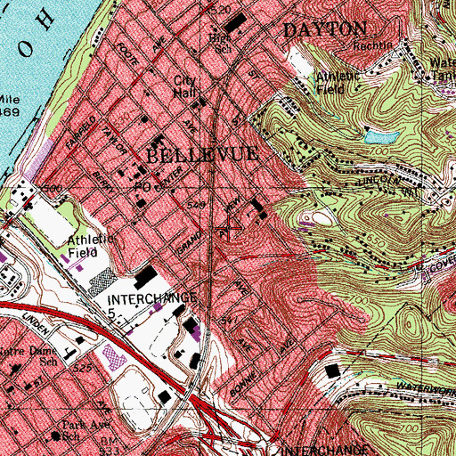Topographic Map of City of Bellevue, KY