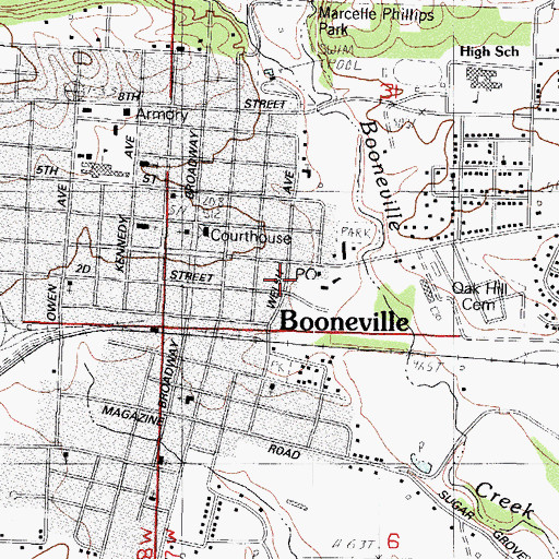 Topographic Map of City of Booneville, AR