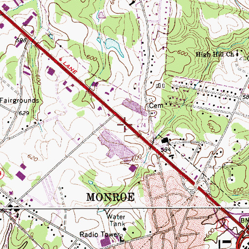 Topographic Map of City of Monroe, NC