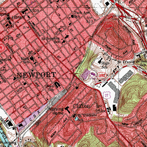 Topographic Map of City of Newport, KY