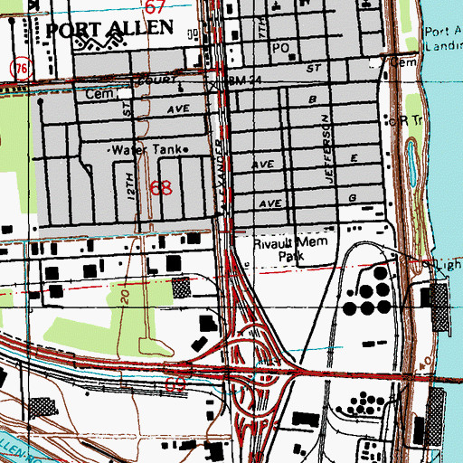 Topographic Map of City of Port Allen, LA