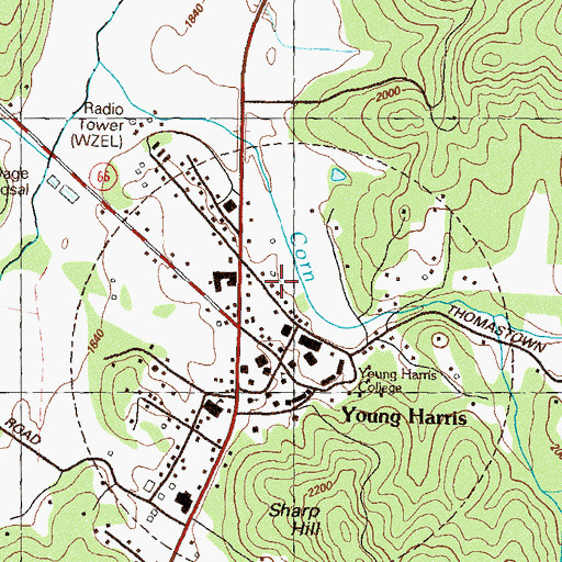 Topographic Map of City of Young Harris, GA