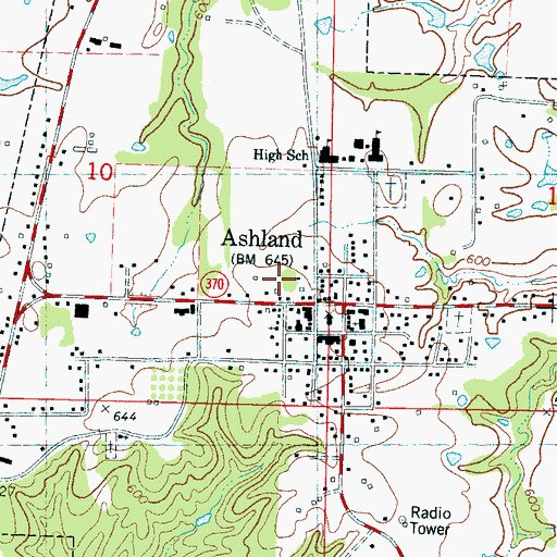Topographic Map of Town of Ashland, MS