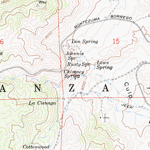 Topographic Map of Chimney Spring, CA