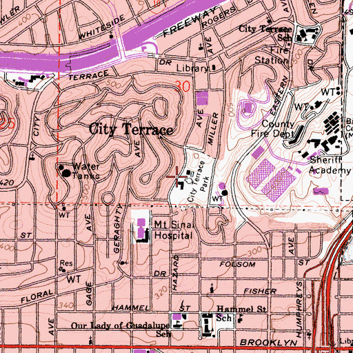 Topographic Map of City Terrace Park, CA