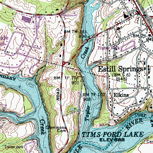 Topographic Map of Town of Estill Springs, TN