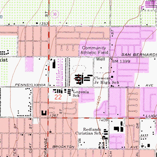 Topographic Map of Redlands High School Freshman Campus, CA