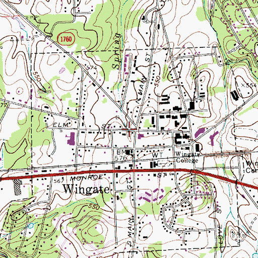 Topographic Map of Town of Wingate, NC