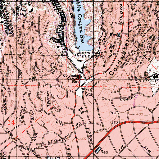 Topographic Map of Coldwater Canyon Park, CA