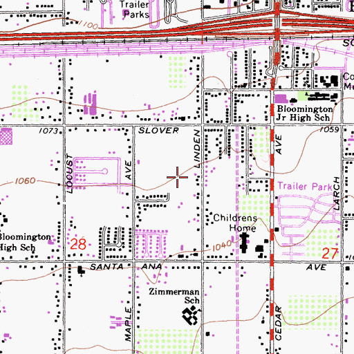 Topographic Map of Bloomington Census Designated Place, CA
