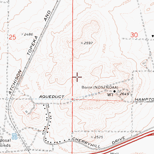 Topographic Map of Boron Census Designated Place, CA