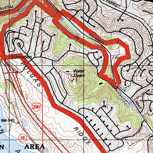 Topographic Map of Highlands-Baywood Park Census Designated Place, CA