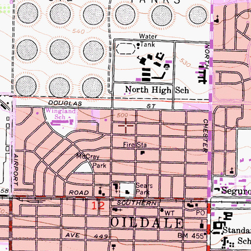 Topographic Map of Oildale Census Designated Place, CA