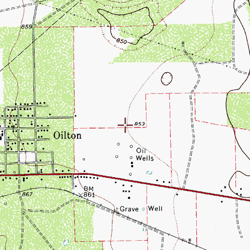 Topographic Map of Oilton Census Designated Place, TX