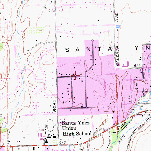 Topographic Map of Santa Ynez Census Designated Place, CA