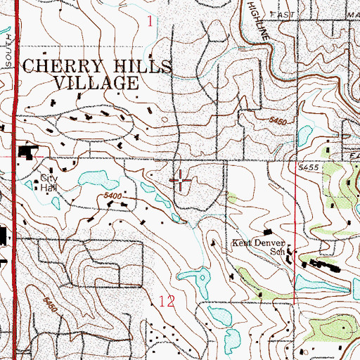 Topographic Map of City of Cherry Hills Village, CO