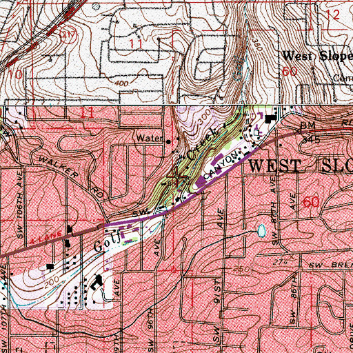 Topographic Map of West Slope Census Designated Place, OR