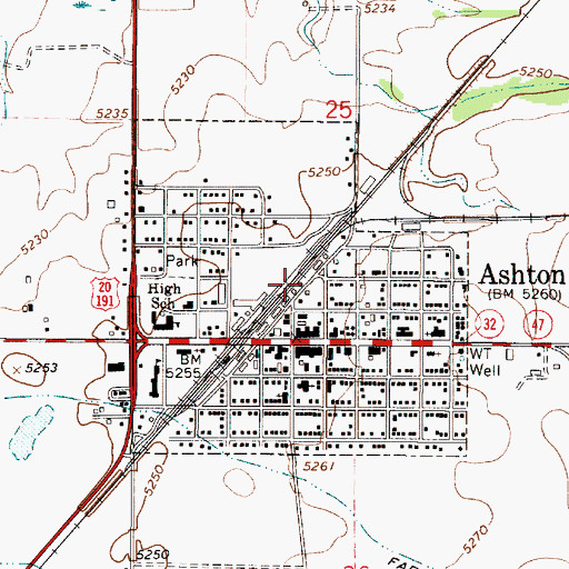 Topographic Map of City of Ashton, ID